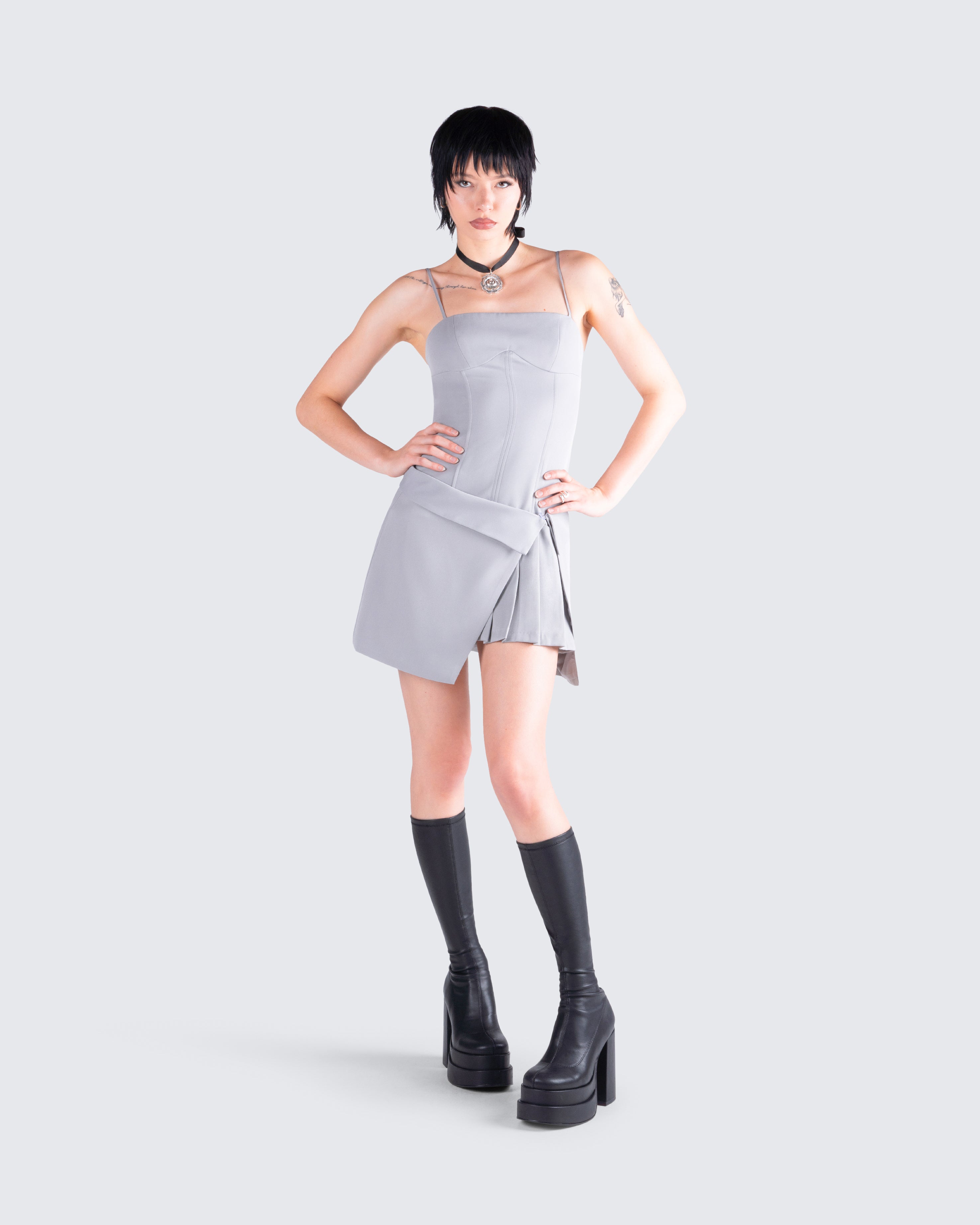 Aeris Grey Corset Mini Dress FINESSE