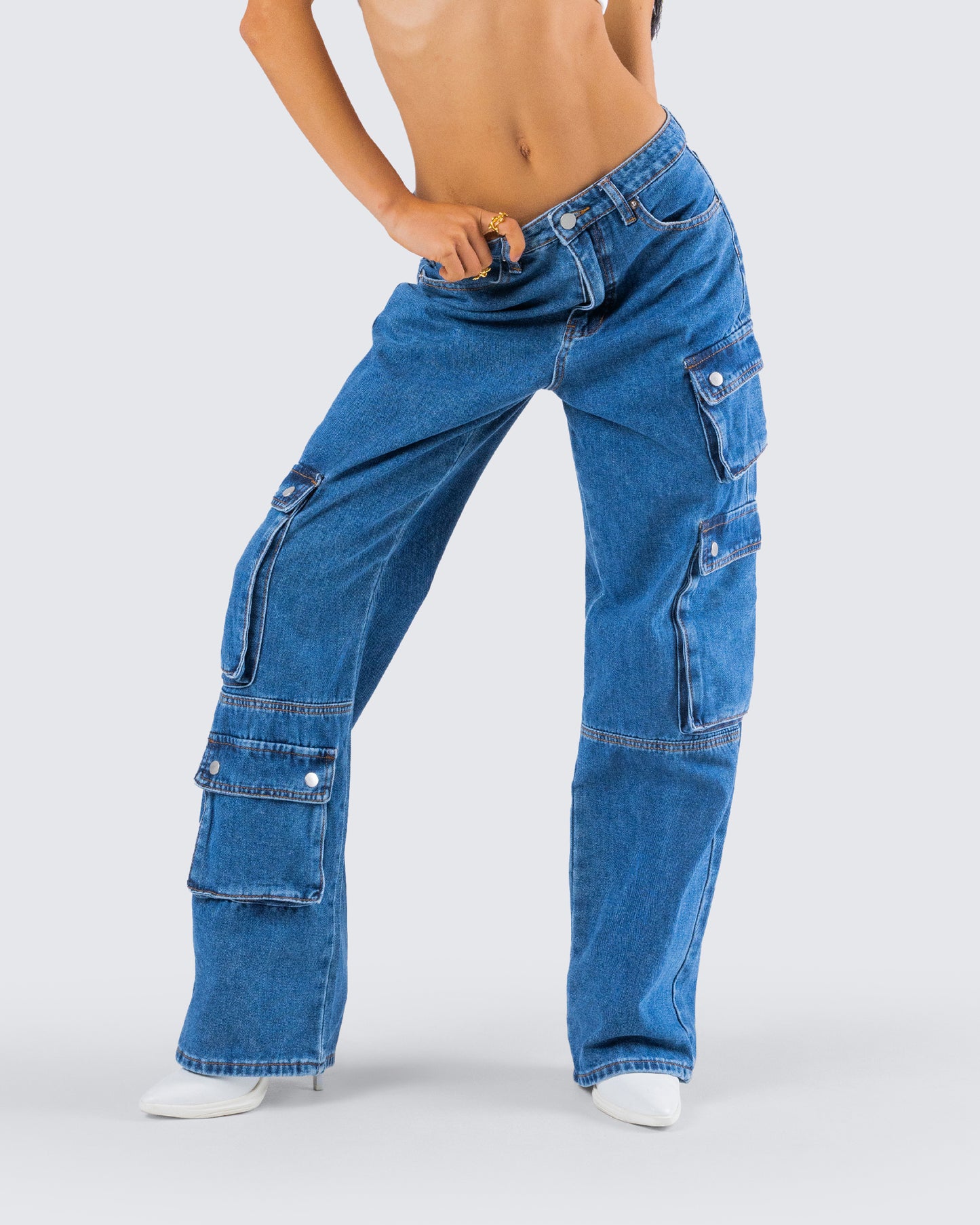 Agnetha Blue Denim Cargo Pant