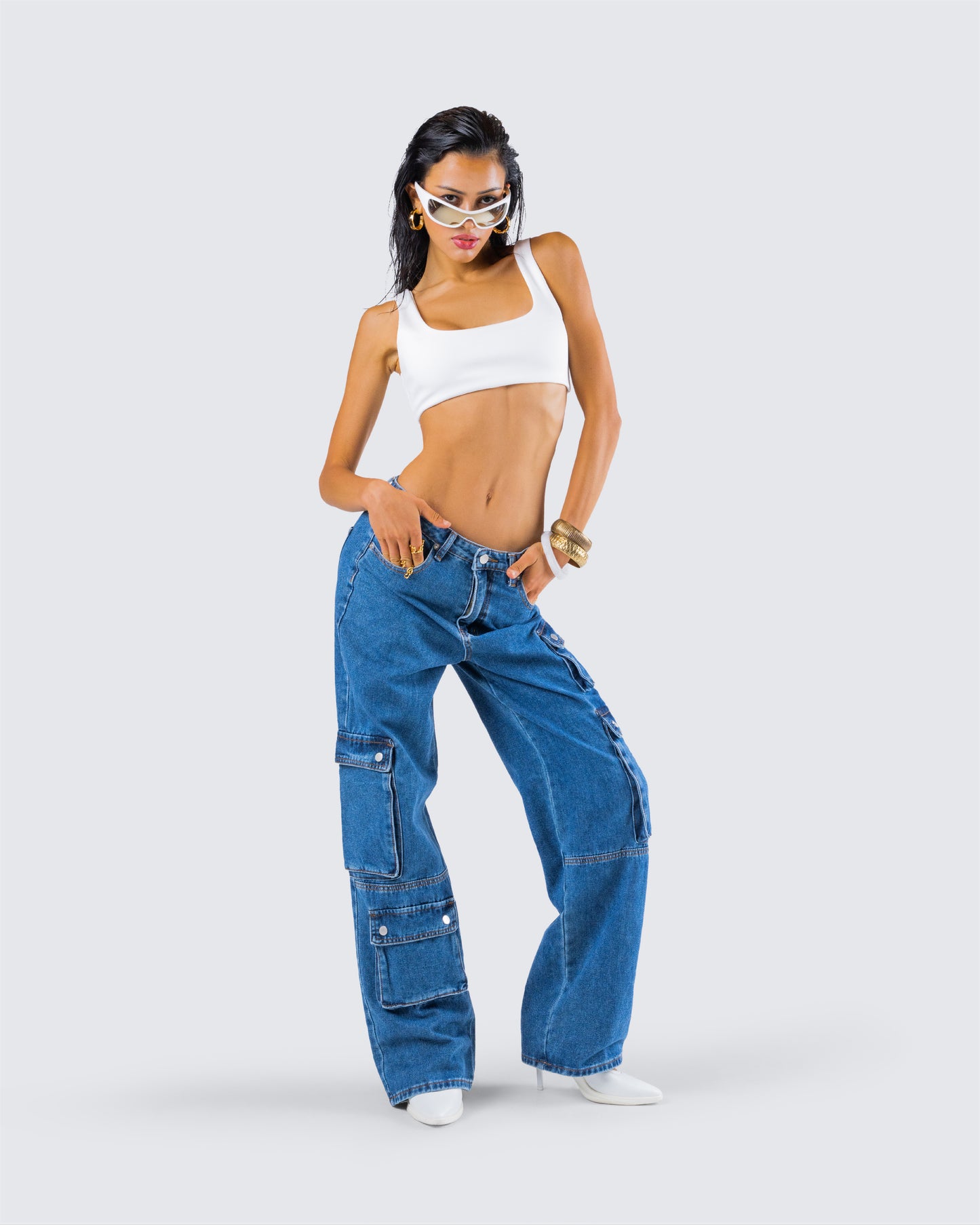 Agnetha Blue Denim Cargo Pant