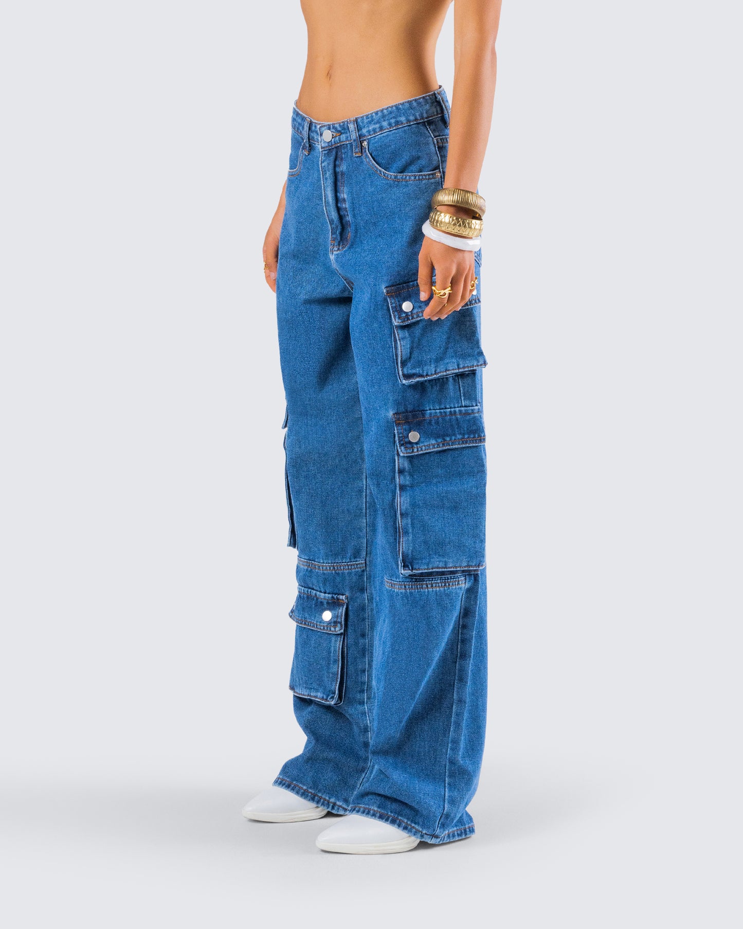 Agnetha Blue Denim Cargo Pant