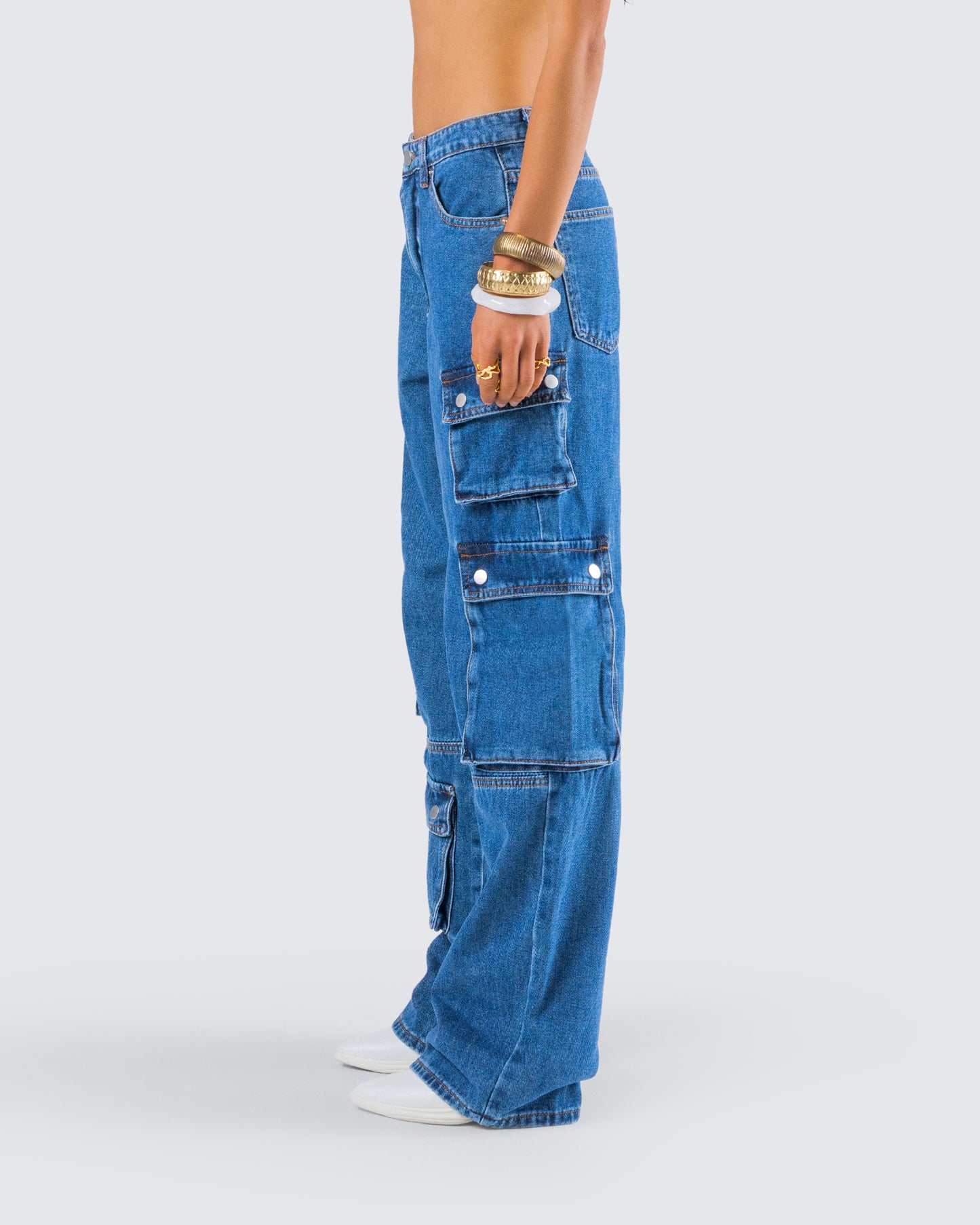 Agnetha Blue Denim Cargo Pant