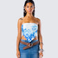 Ahmeira Blue Floral Print Tube Top