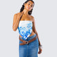 Ahmeira Blue Floral Print Tube Top