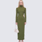 Aiko Olive Ribbed Cutout Maxi Dress model front