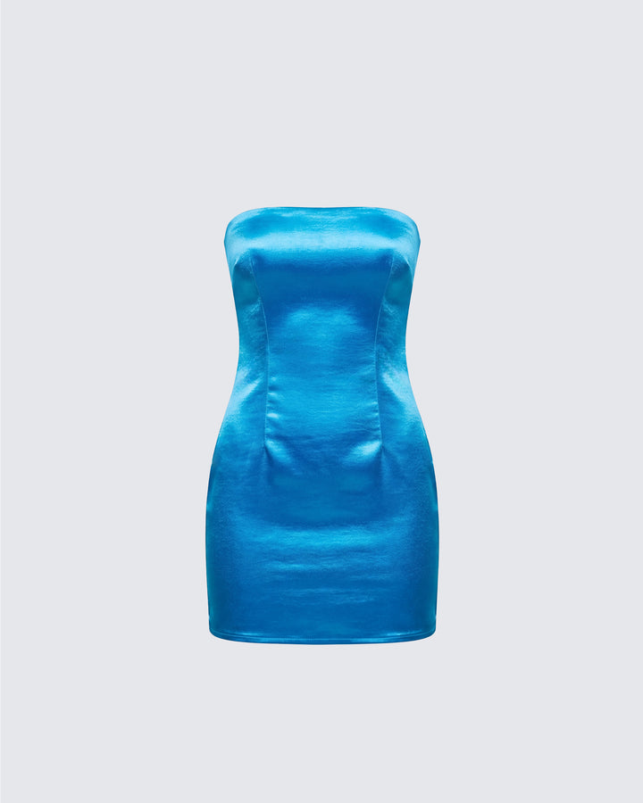 Ainsley Blue Metallic Mini Dress