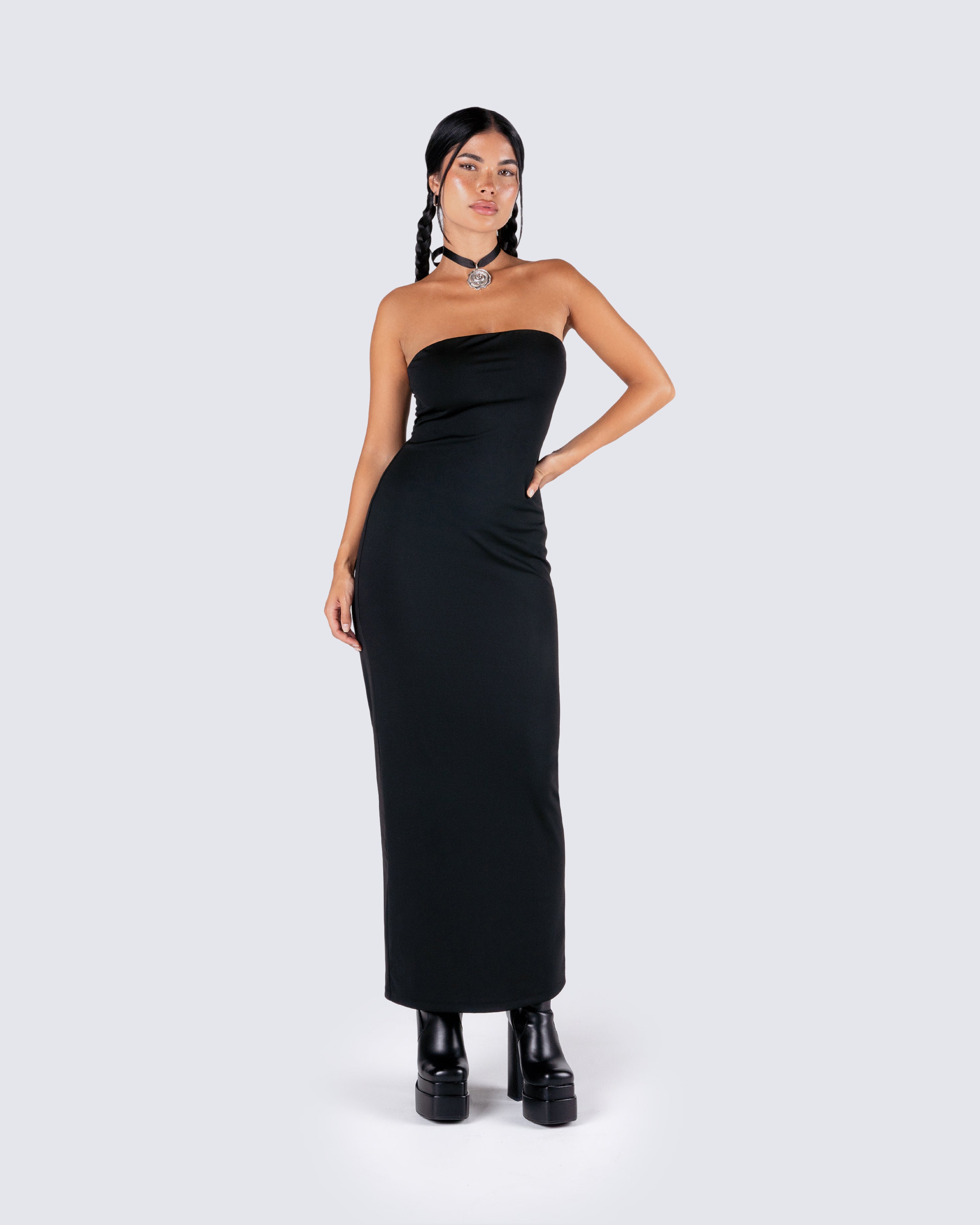 Black tube maxi store dress