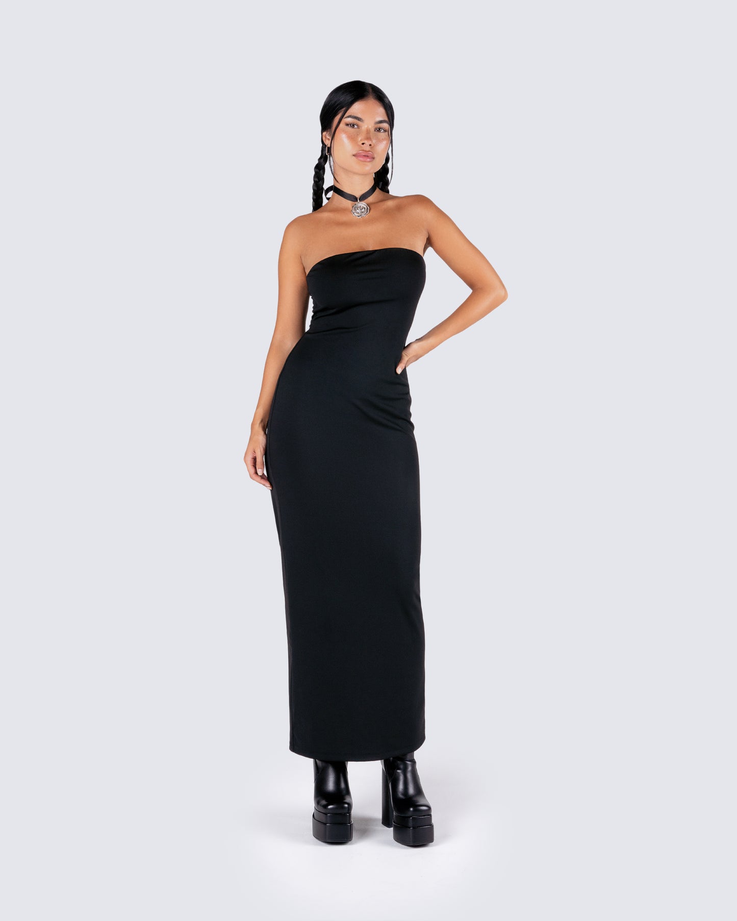 Akari Black Jersey Tube Maxi Dress