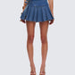 Alazne Blue Denim Pleated Micro Mini Skirt