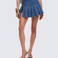 Alazne Blue Denim Pleated Micro Mini Skirt