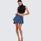 Alazne Blue Denim Pleated Micro Mini Skirt