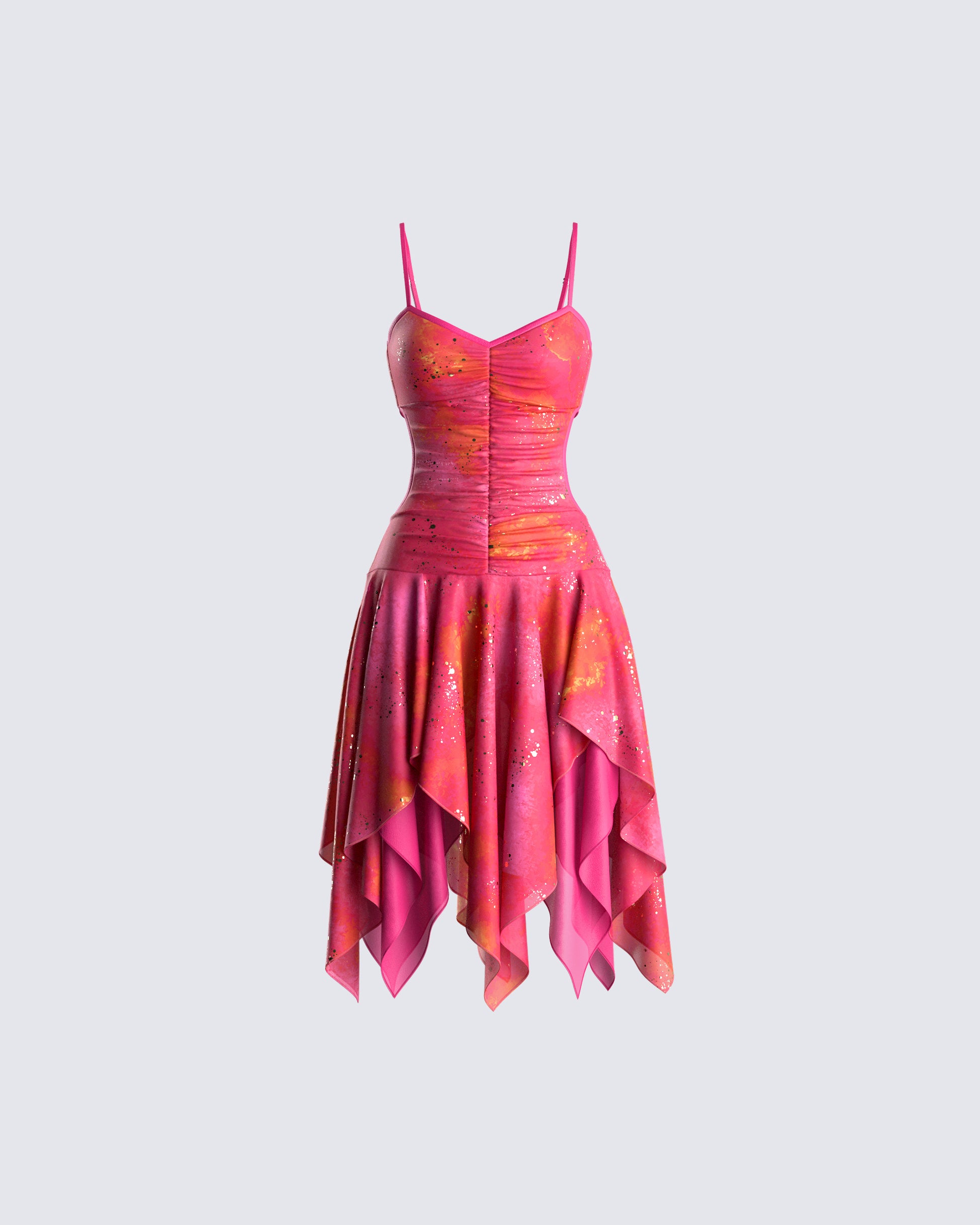 Pink Handkerchief Hem Dress - Tie Dye Mini Dress FINESSE Pink Handkerchief Hem Dress - Tie Dye Mini Dress FINESSE