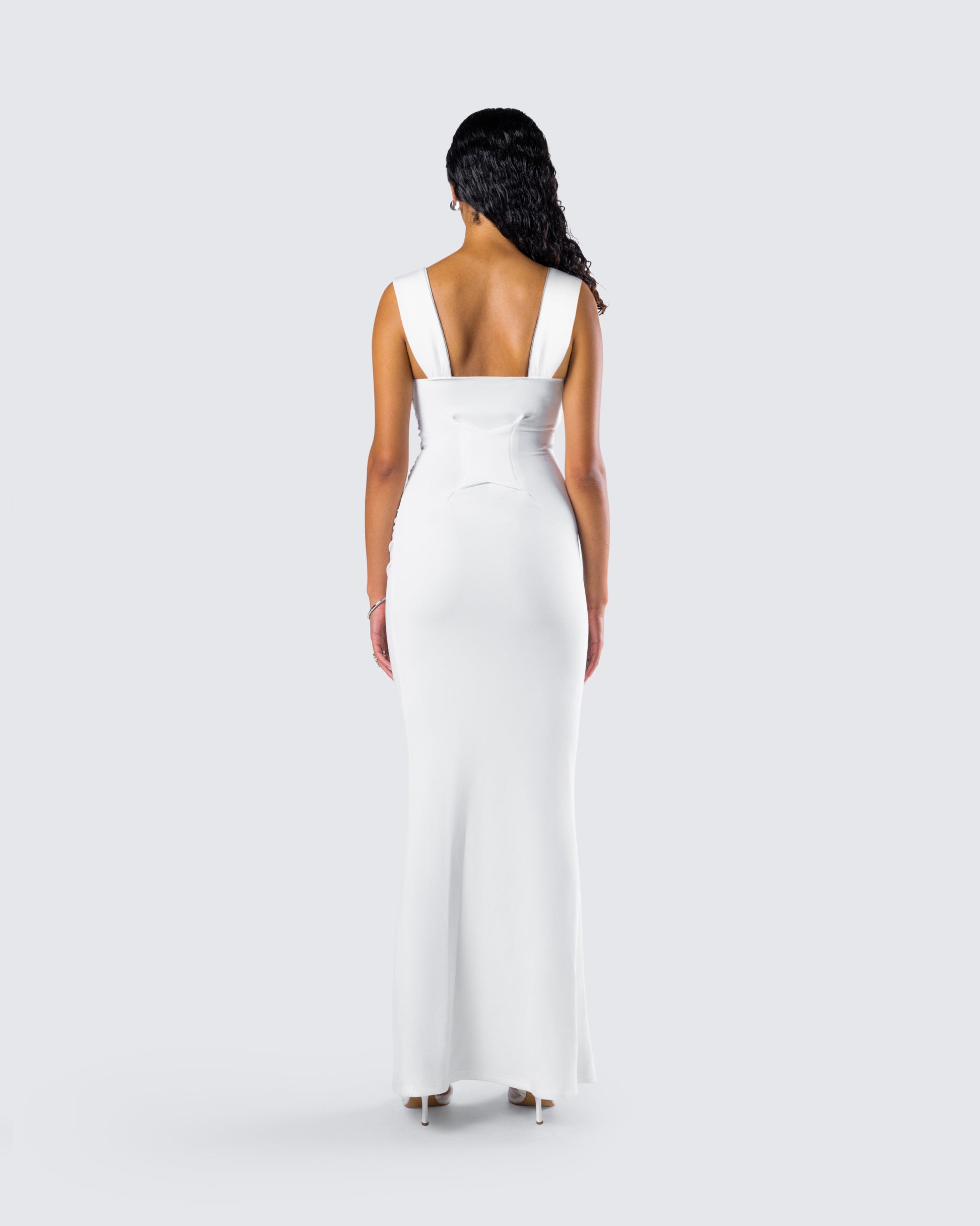 White Maxi Dress - Ruched Strapless Bodycon Gown FINESSE White Maxi Dress - Ruched Strapless Bodycon Gown FINESSE