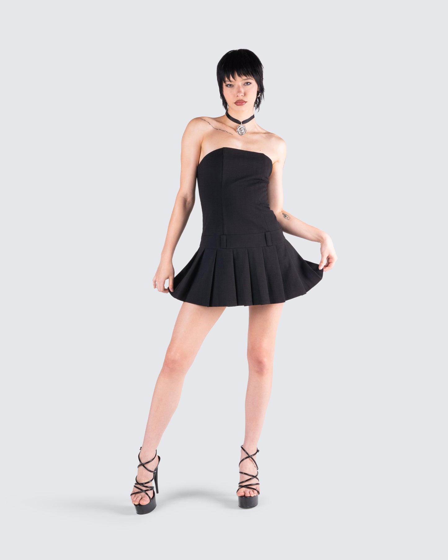 Ali Black Pleated Mini Dress