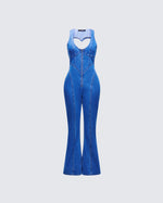 Ali Blue Denim Heart Cut Jumpsuit product front