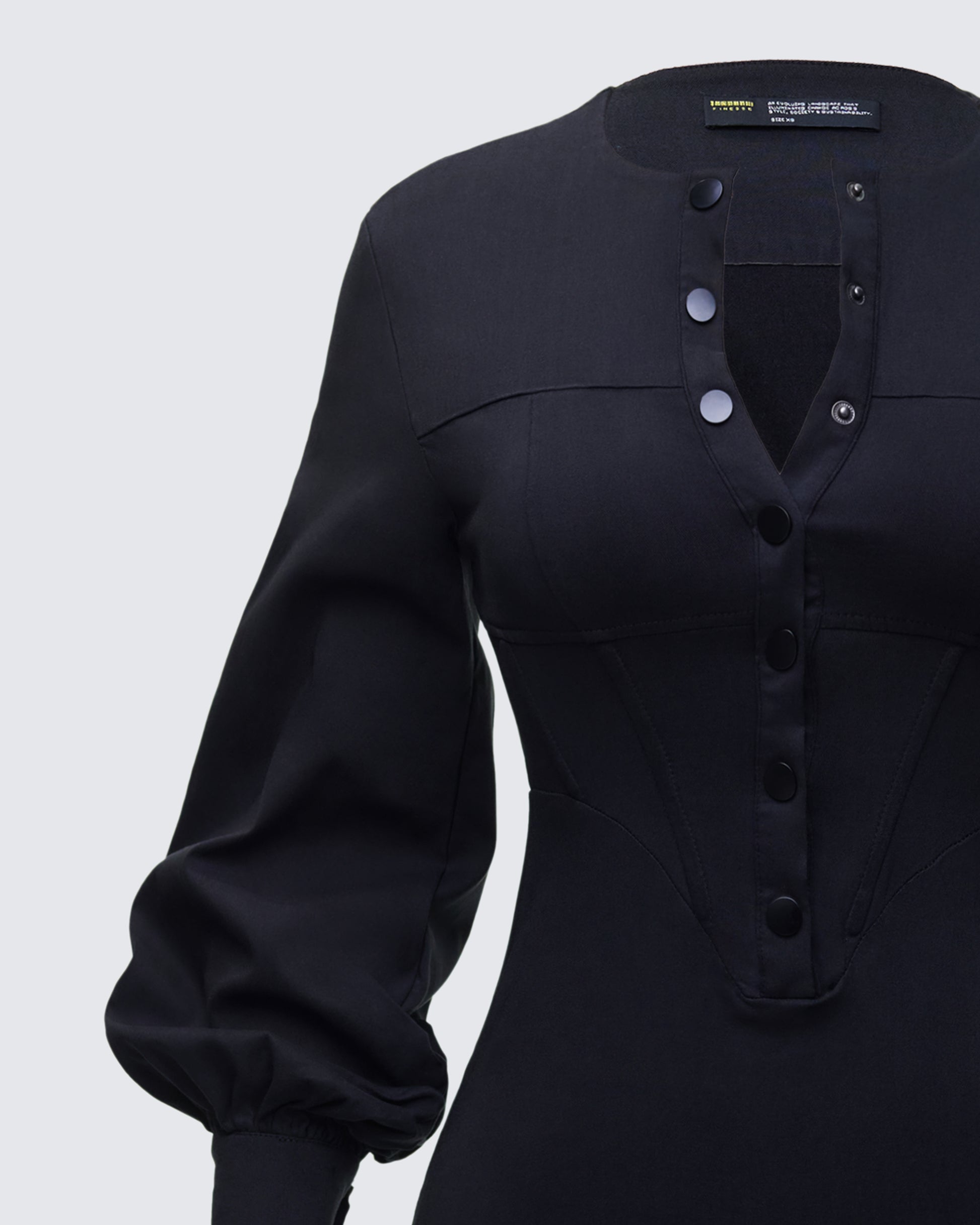Black Knit Mini Dress - Button Front Balloon Sleeve FINESSE Black Knit Mini Dress - Button Front Balloon Sleeve FINESSE