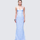 Alma Blue Butterfly Lace Maxi Dress model front