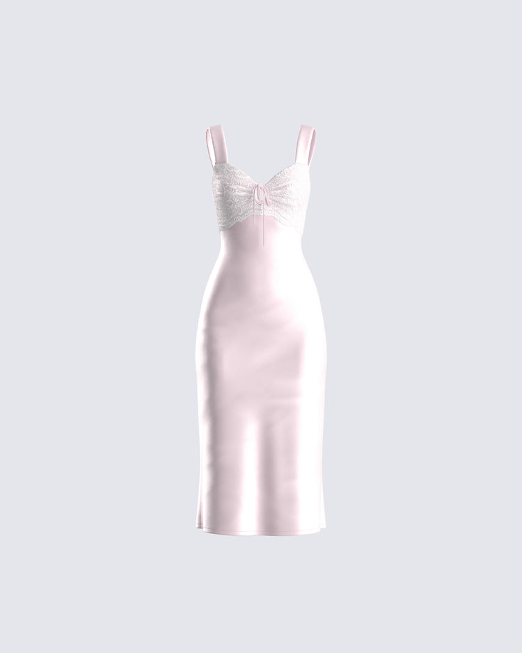 Althea Pink Satin Midi Dress