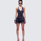 Amaline Grey Halter Tiered Mini Dress model front