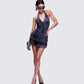 Amaline Grey Halter Tiered Mini Dress