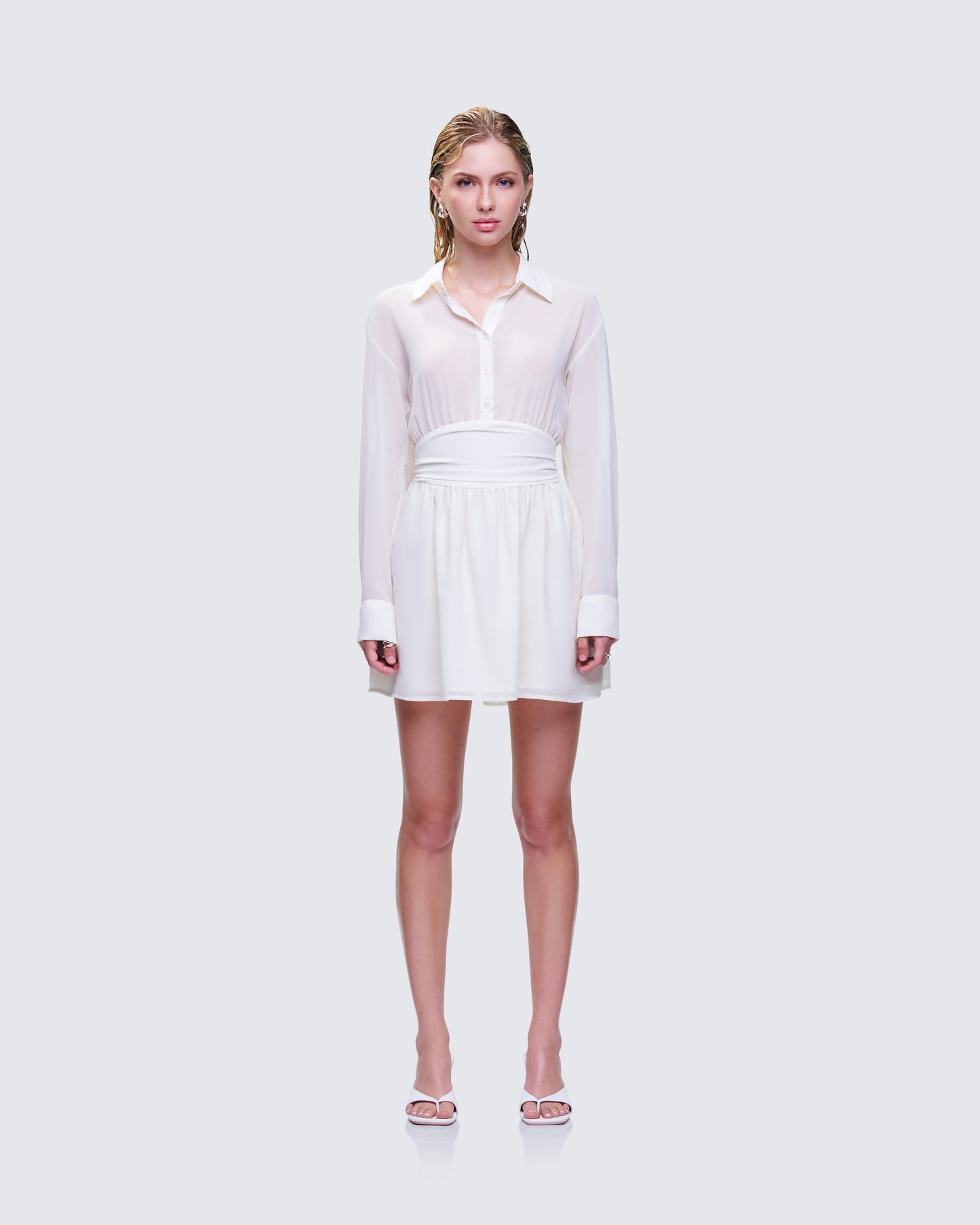 Amara Ivory Mini Shirt Dress