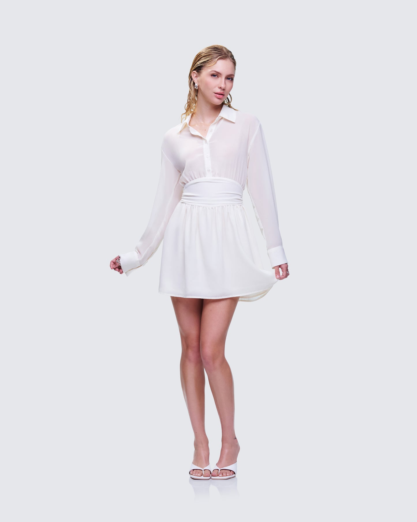 Amara Ivory Mini Shirt Dress