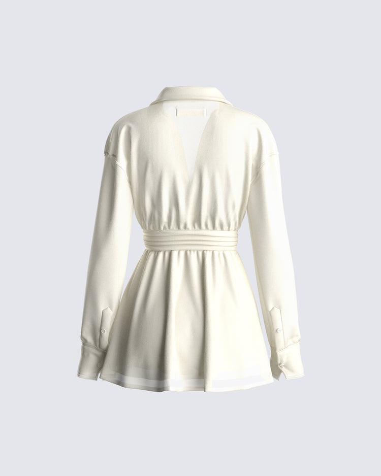 Amara Ivory Mini Shirt Dress