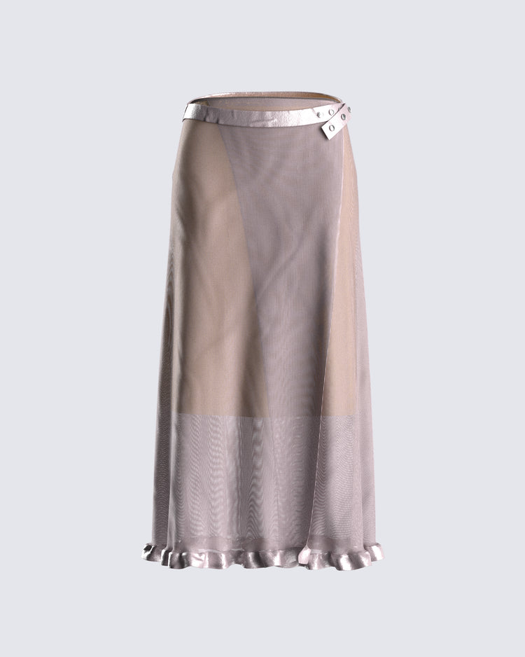 Amberly Grey Mesh Midi Skirt