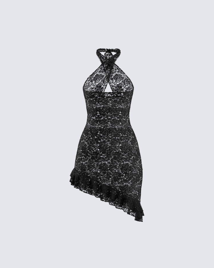 Ambra Black Lace Halter Dress