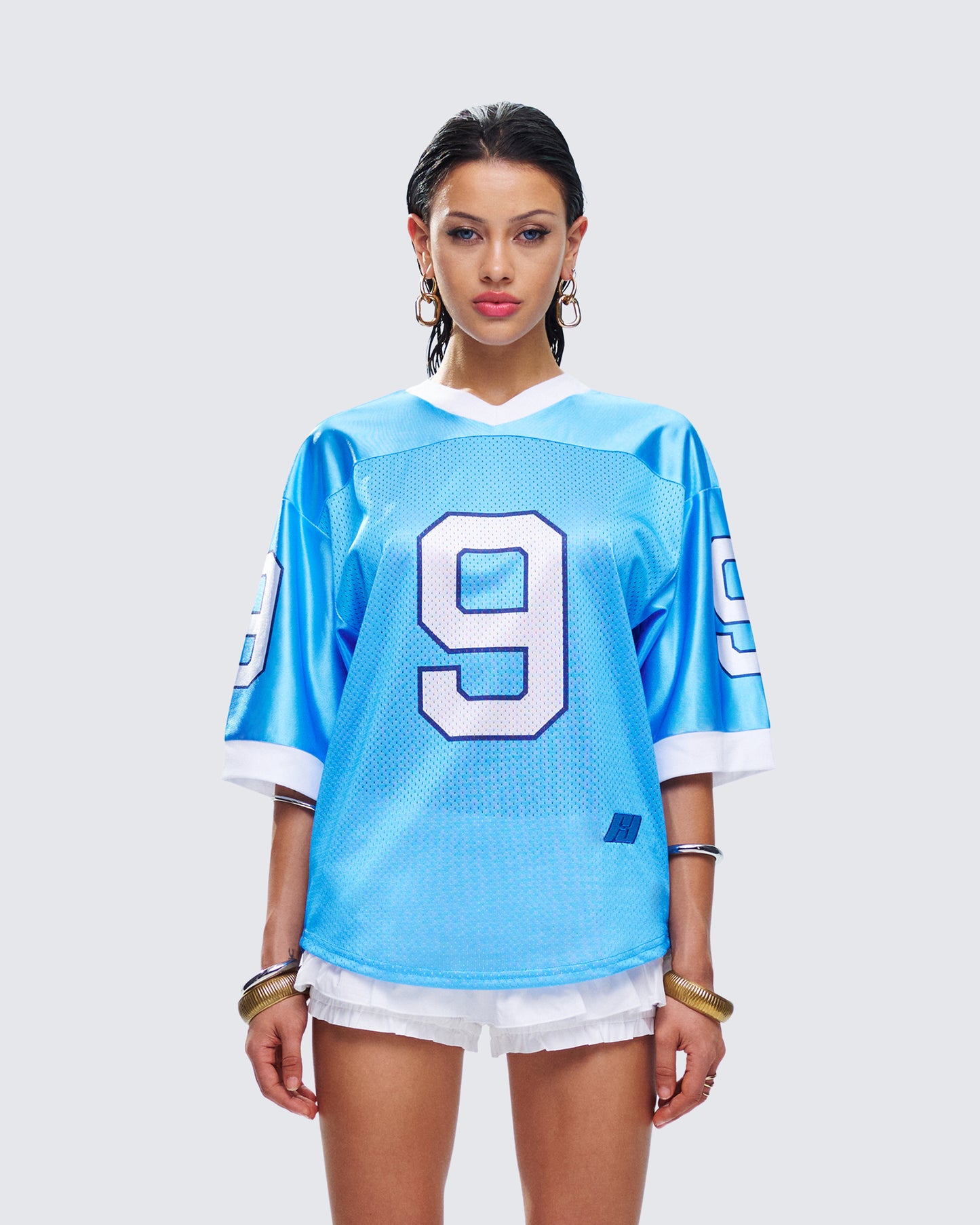 Amia Blue Graphic Sports Jersey Top