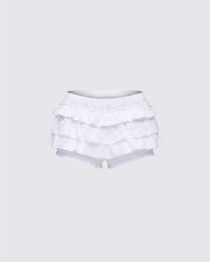 Amia White Ruffle Bloomer Micro Skort