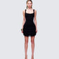 Amira Black Ribbed Ruffle Mini Dress model front