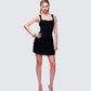 Amira Black Ribbed Ruffle Mini Dress