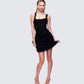 Amira Black Ribbed Ruffle Mini Dress
