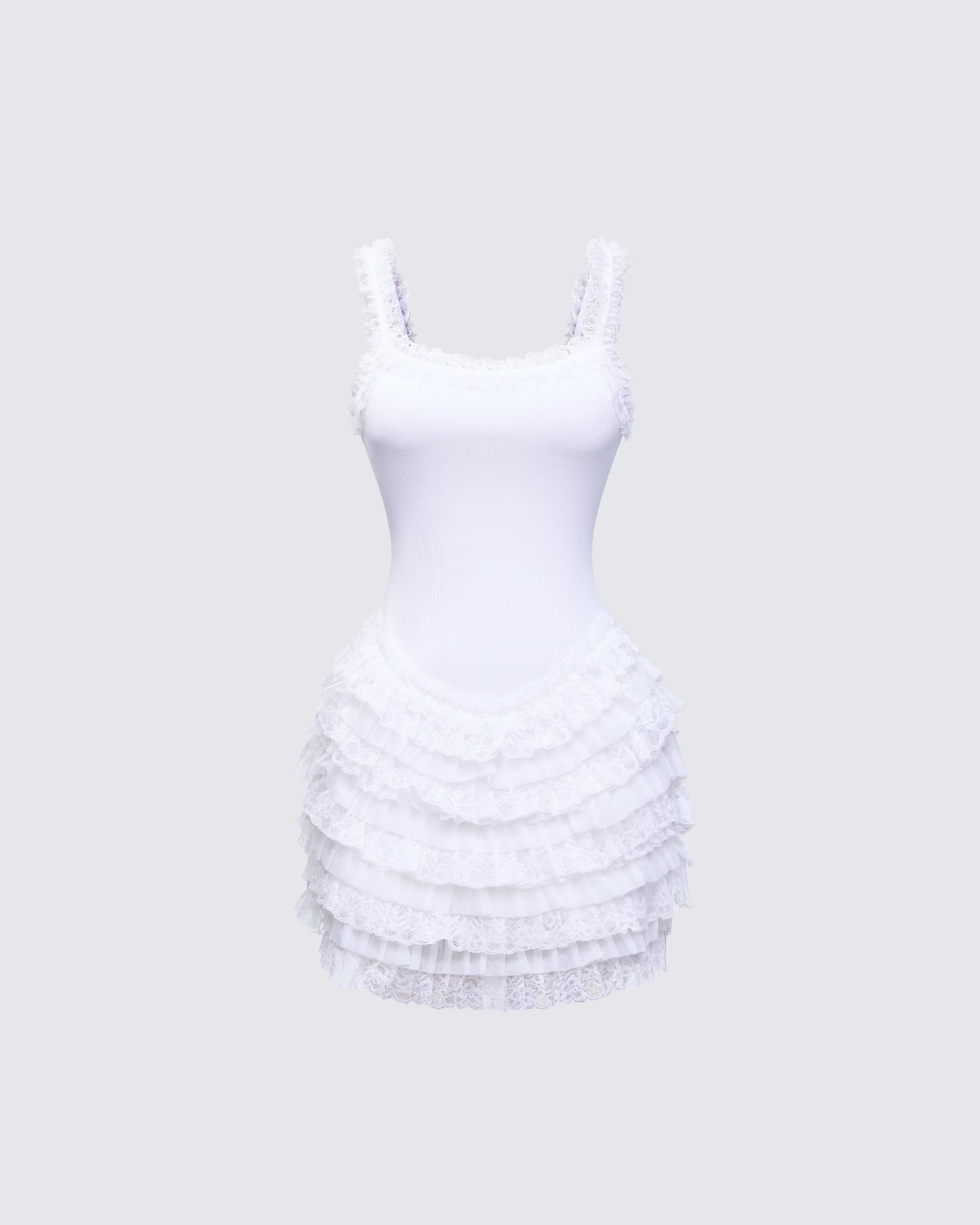 Amira Cream Ribbed Ruffle Mini Dress product front