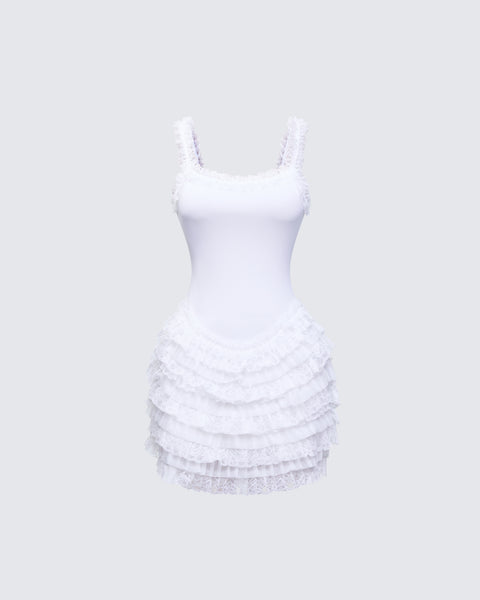 cream ruffle mini dress White Ruffle Mini Dress