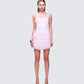 Amira Pink Ribbed Ruffle Mini Dress model front