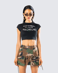 Amity Black Taurus Graphic Top