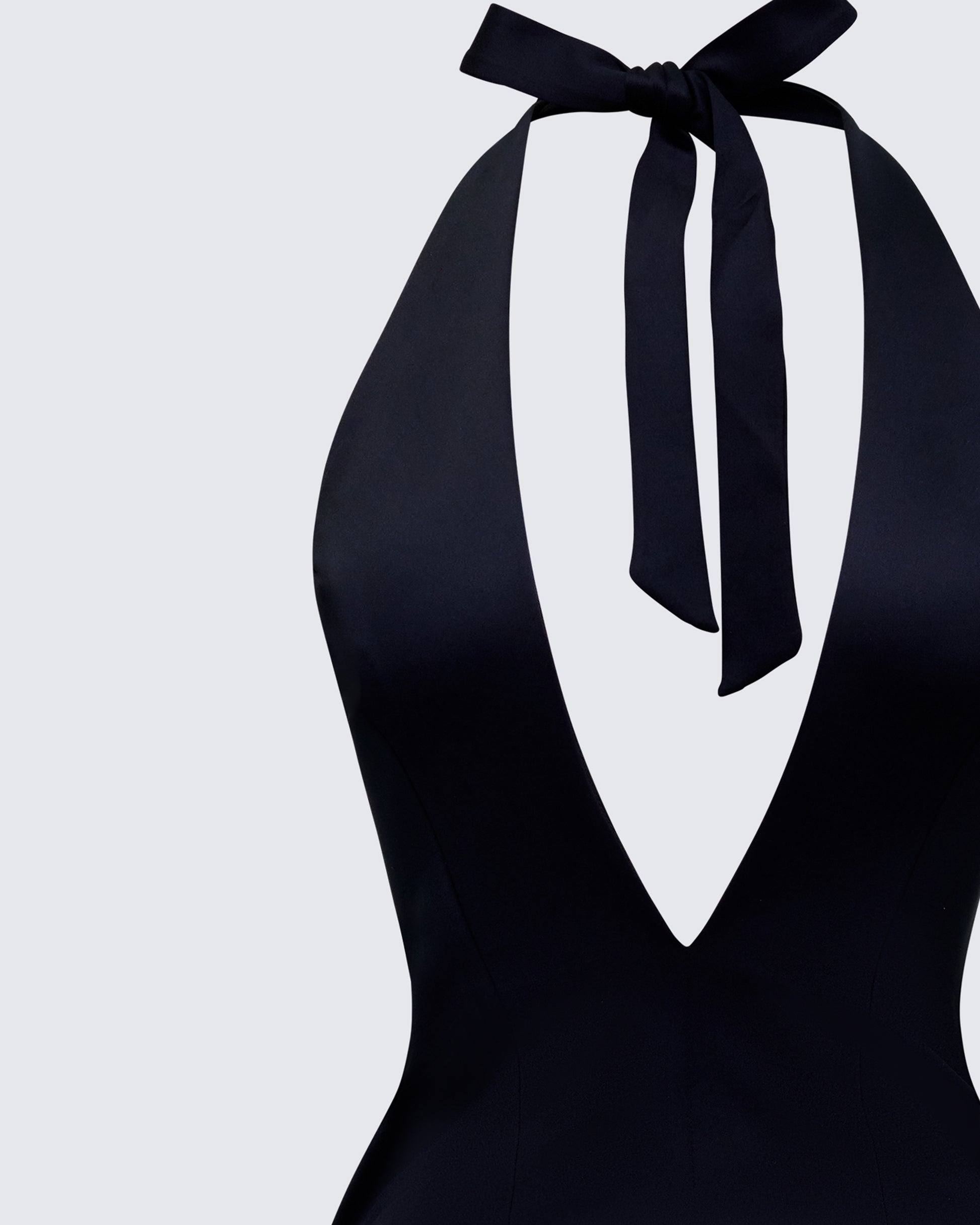 Anarosa Black Halterneck Plunging Mini Dress - close up detail