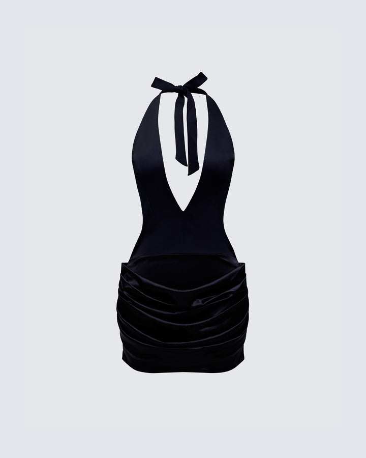 Anarosa Black Halterneck Plunging Mini Dress product front