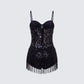 Andrina Black Sequin Fringe Romper