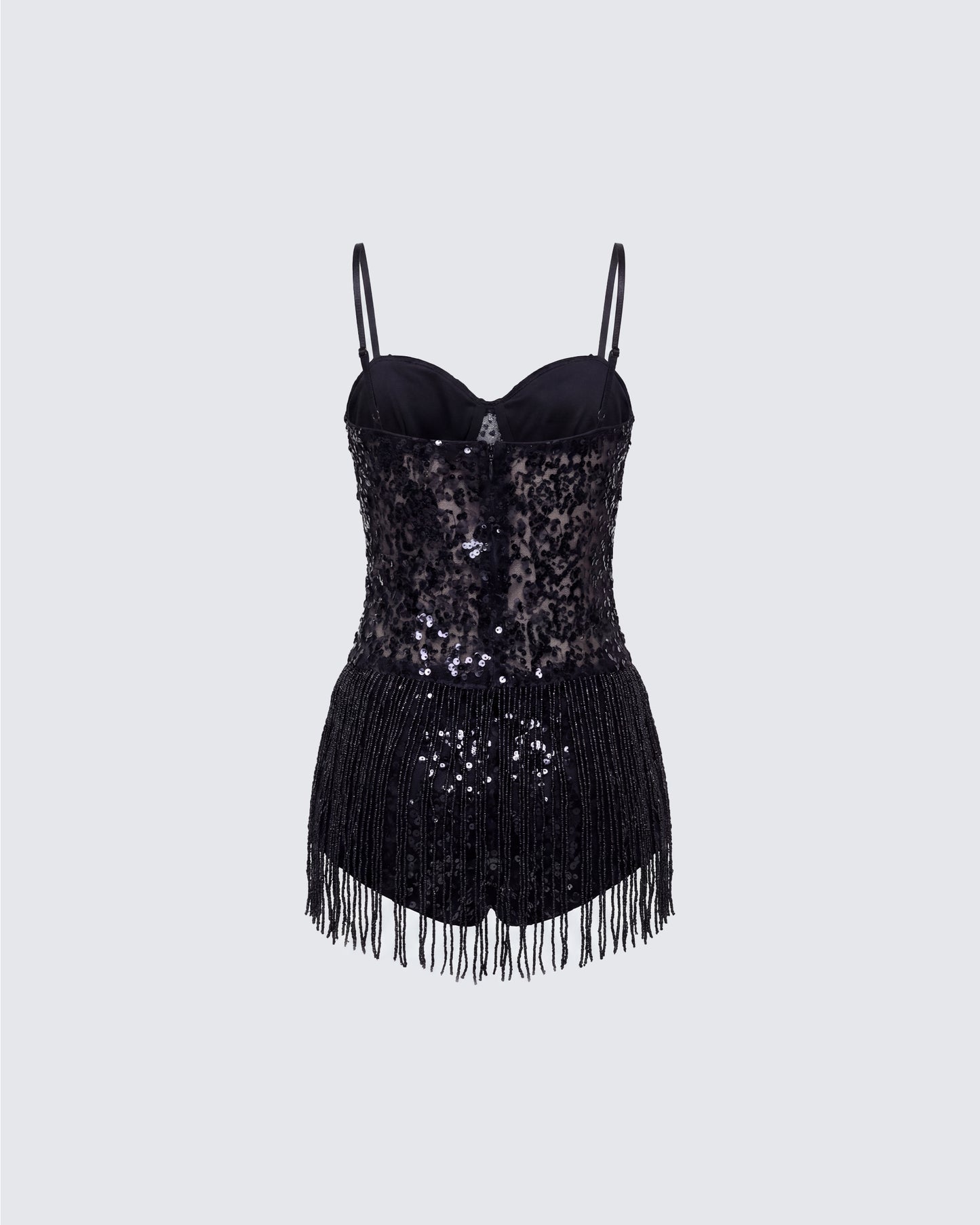Andrina Black Sequin Fringe Romper