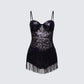 Andrina Black Sequin Fringe Romper