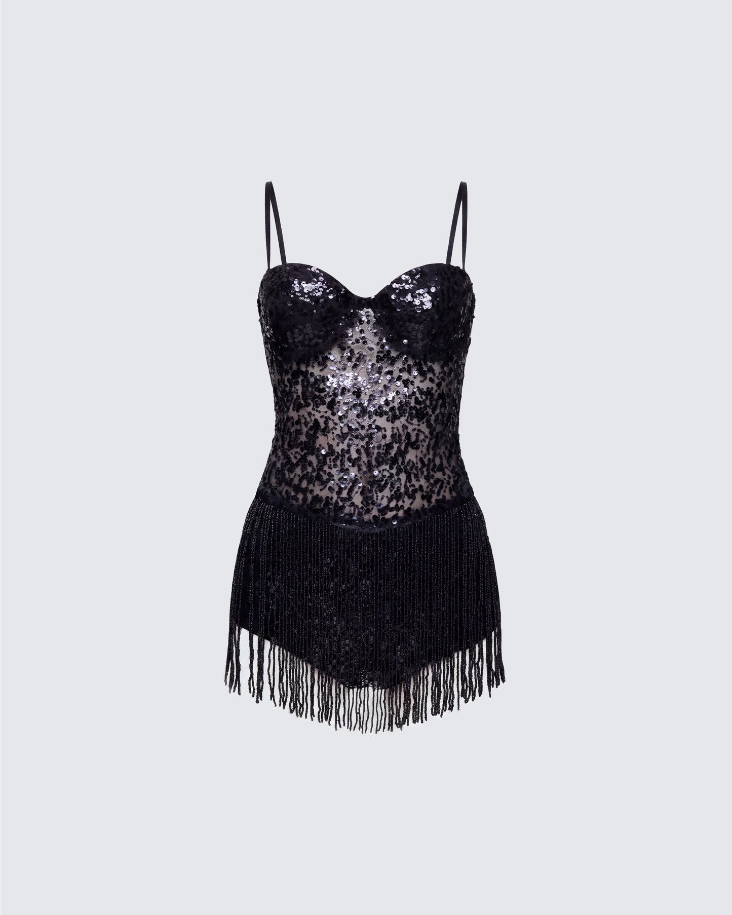Andrina Black Sequin Fringe Romper