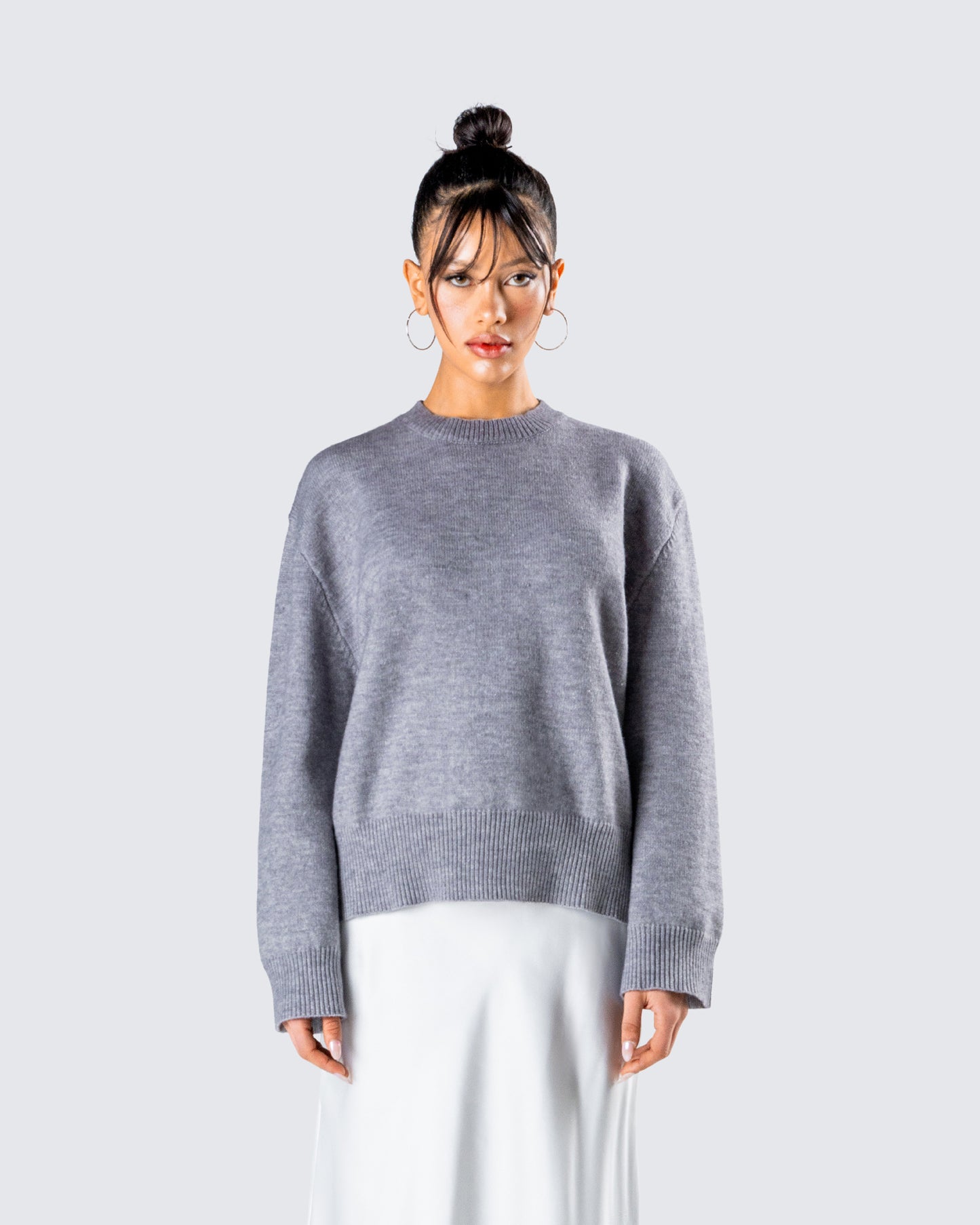 Angela Grey Sweater Knit Top