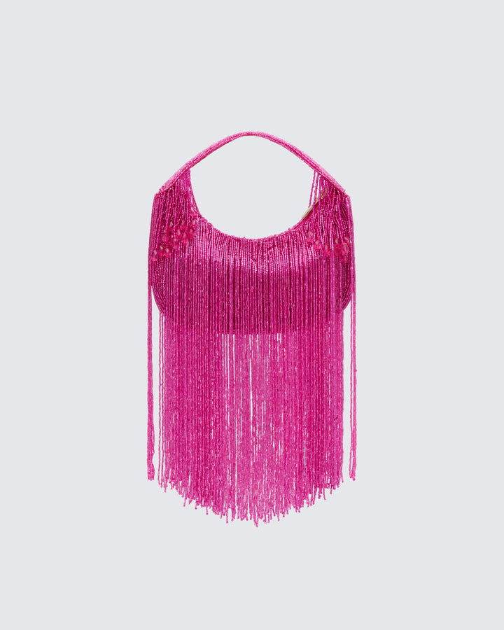 Angelle Pink Embellished Fringe Bag