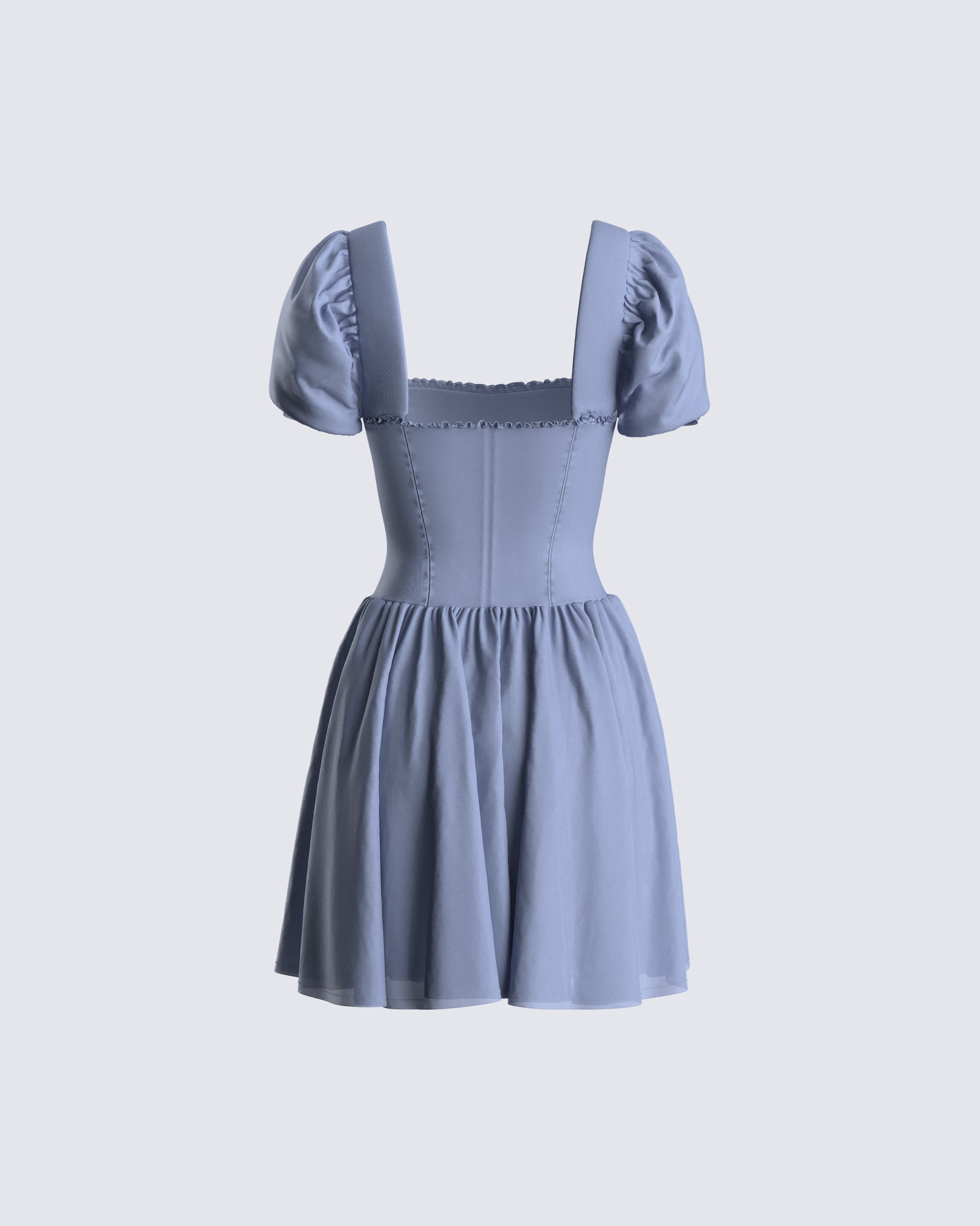 corset puff sleeve mini dress Fitted mini dress with corset bodice and puffy skirt :: LICHI