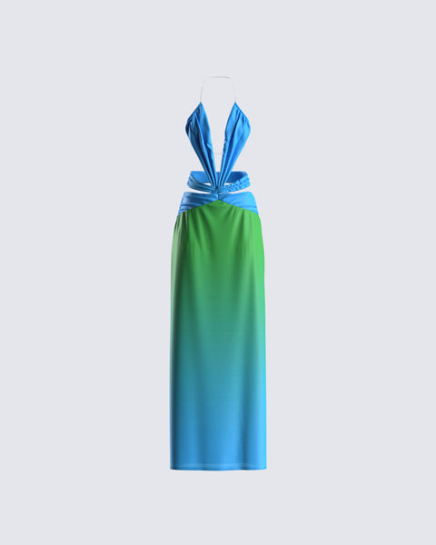 Blue Green Ombre Maxi Dress