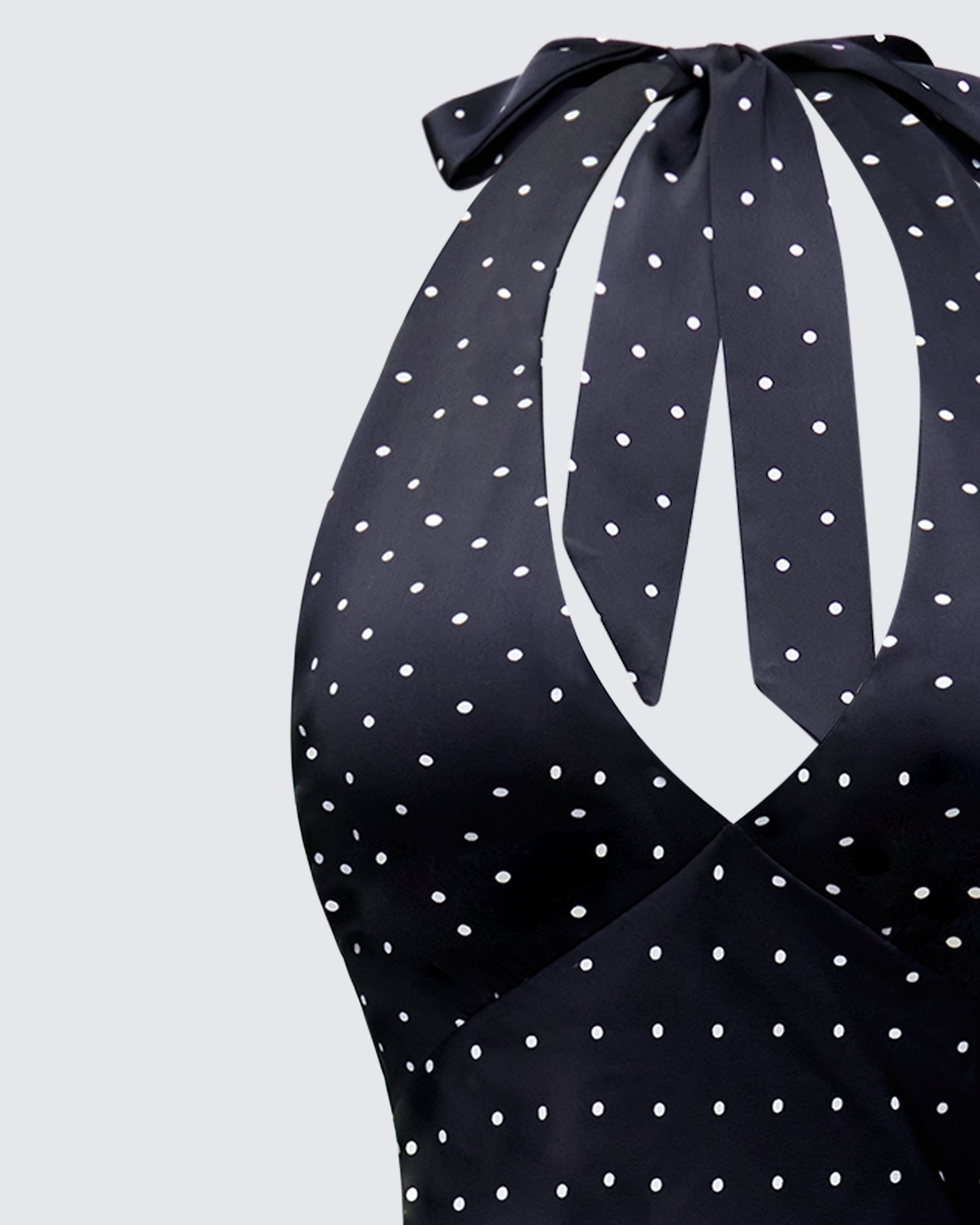 Black Polka Dot Halter Midi Dress - Bodycon Party FINESSE Black Polka Dot Halter Midi Dress - Bodycon Party FINESSE