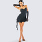 Anyssa Black Shimmer Mini Dress And Gloves