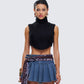 Ara Black Fuzzy Turtleneck Crop Top